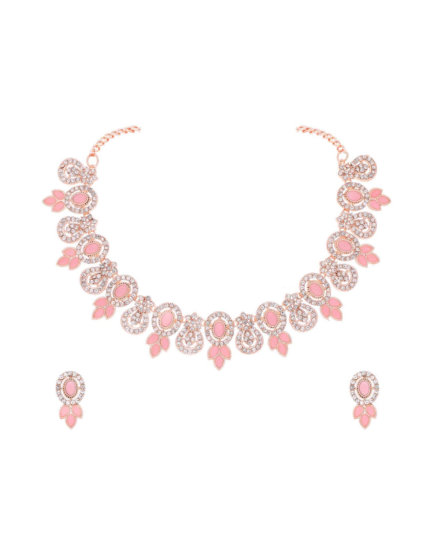 Pink Rose Gold Choker Necklace Set With Dangle Earring