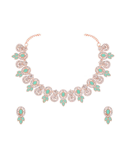 Green Rose Gold Choker Necklace Set With Dangle Earring