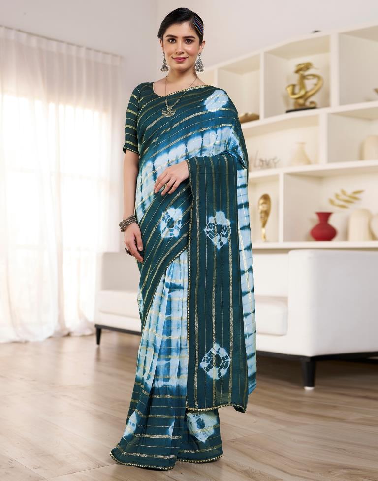 Ready to Wear Light Blue Chanderi Printed Saree