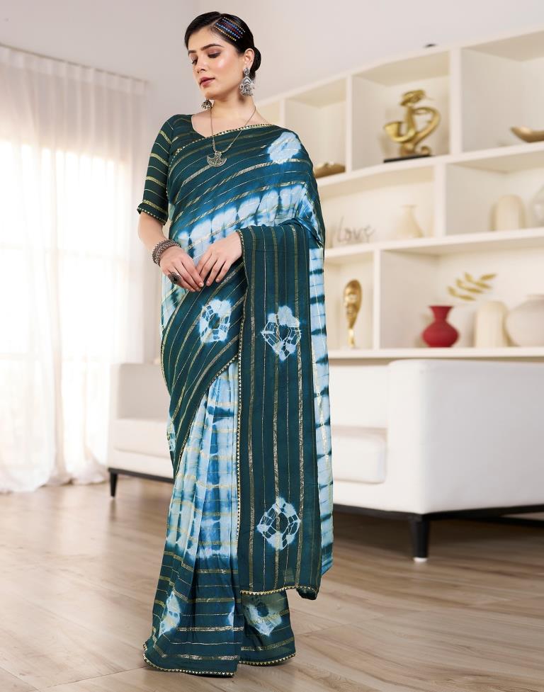 Ready to Wear Light Blue Chanderi Printed Saree