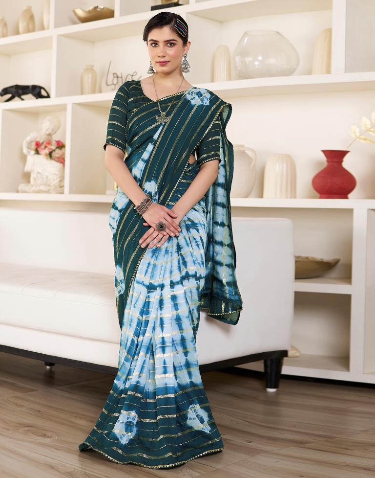 Ready to Wear Light Blue Chanderi Printed Saree