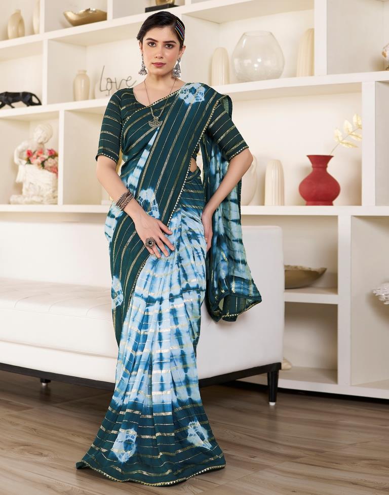 Ready to Wear Light Blue Chanderi Printed Saree