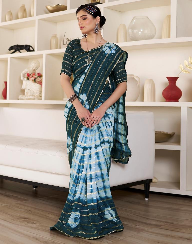 Ready to Wear Light Blue Chanderi Printed Saree