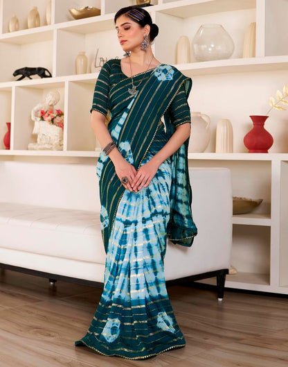 Ready to Wear Light Blue Chanderi Printed Saree