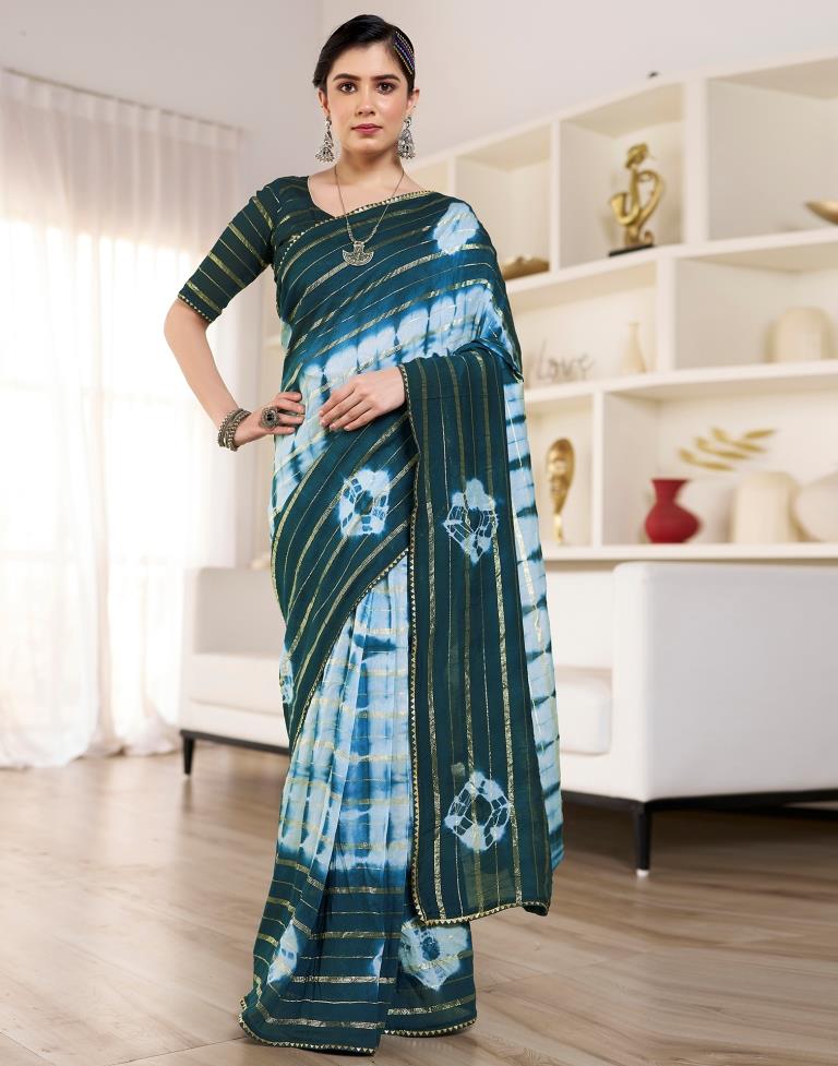 Ready to Wear Light Blue Chanderi Printed Saree