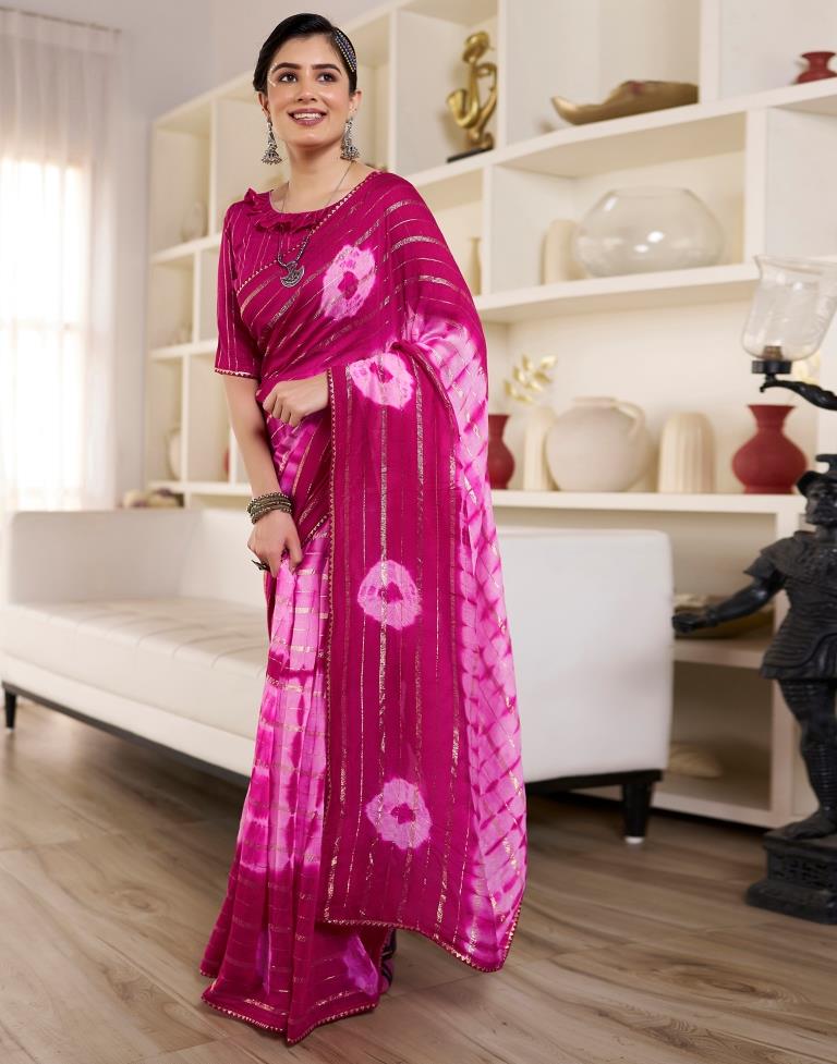 Ready to Wear Light Pink Chanderi Printed Saree