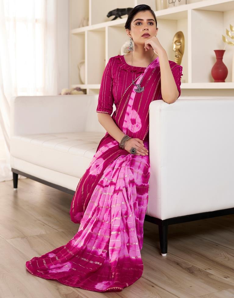 Ready to Wear Light Pink Chanderi Printed Saree