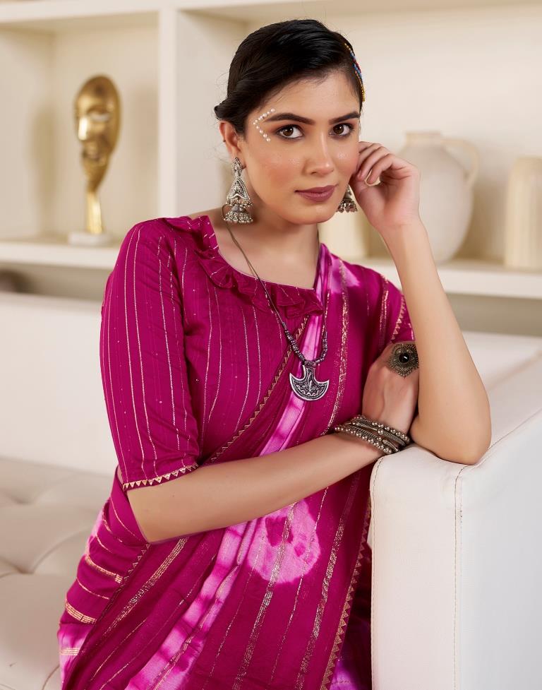 Ready to Wear Light Pink Chanderi Printed Saree