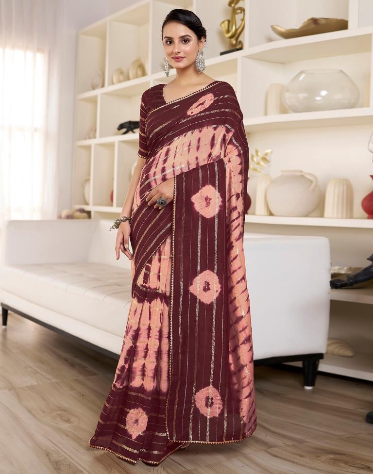 Ready to Wear Peach Chanderi Printed Saree