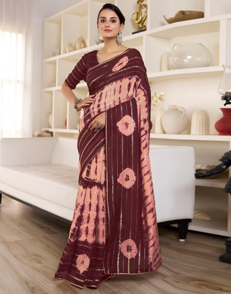 Ready to Wear Peach Chanderi Printed Saree