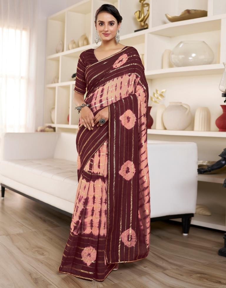 Ready to Wear Peach Chanderi Printed Saree