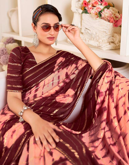 Ready to Wear Peach Chanderi Printed Saree