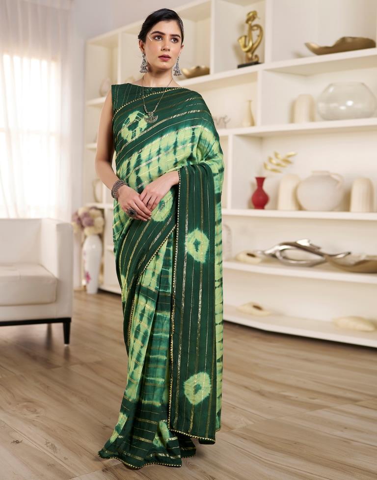 Ready to Wear Pista Green Chanderi Printed Saree