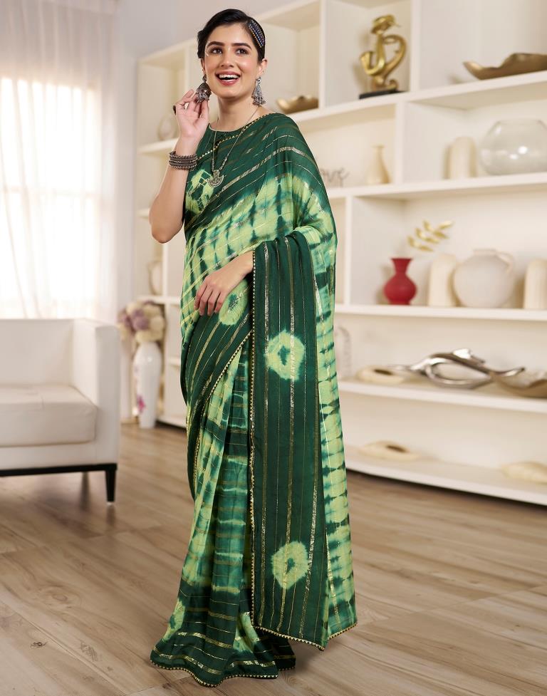 Ready to Wear Pista Green Chanderi Printed Saree