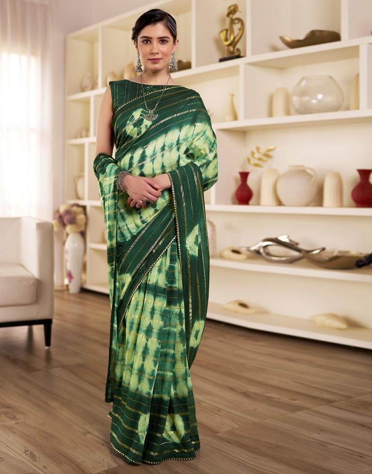 Ready to Wear Pista Green Chanderi Printed Saree