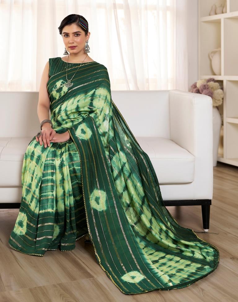 Ready to Wear Pista Green Chanderi Printed Saree