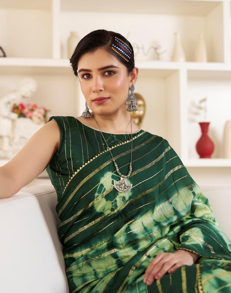 Ready to Wear Pista Green Chanderi Printed Saree