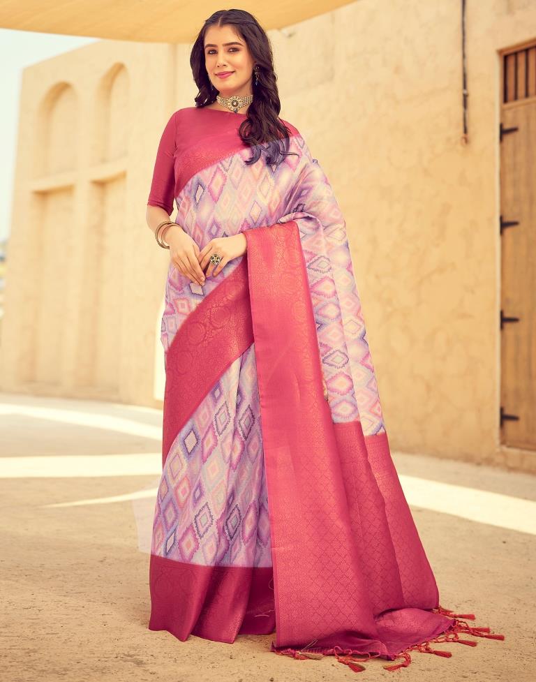 Ready to Wear Rose Pink Silk Printed Saree