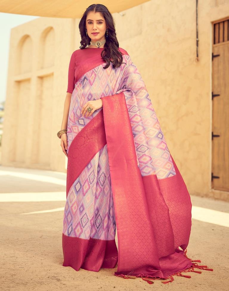 Ready to Wear Rose Pink Silk Printed Saree