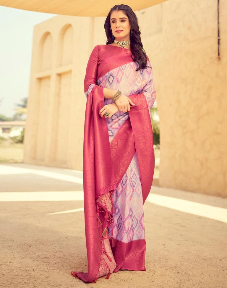 Ready to Wear Rose Pink Silk Printed Saree