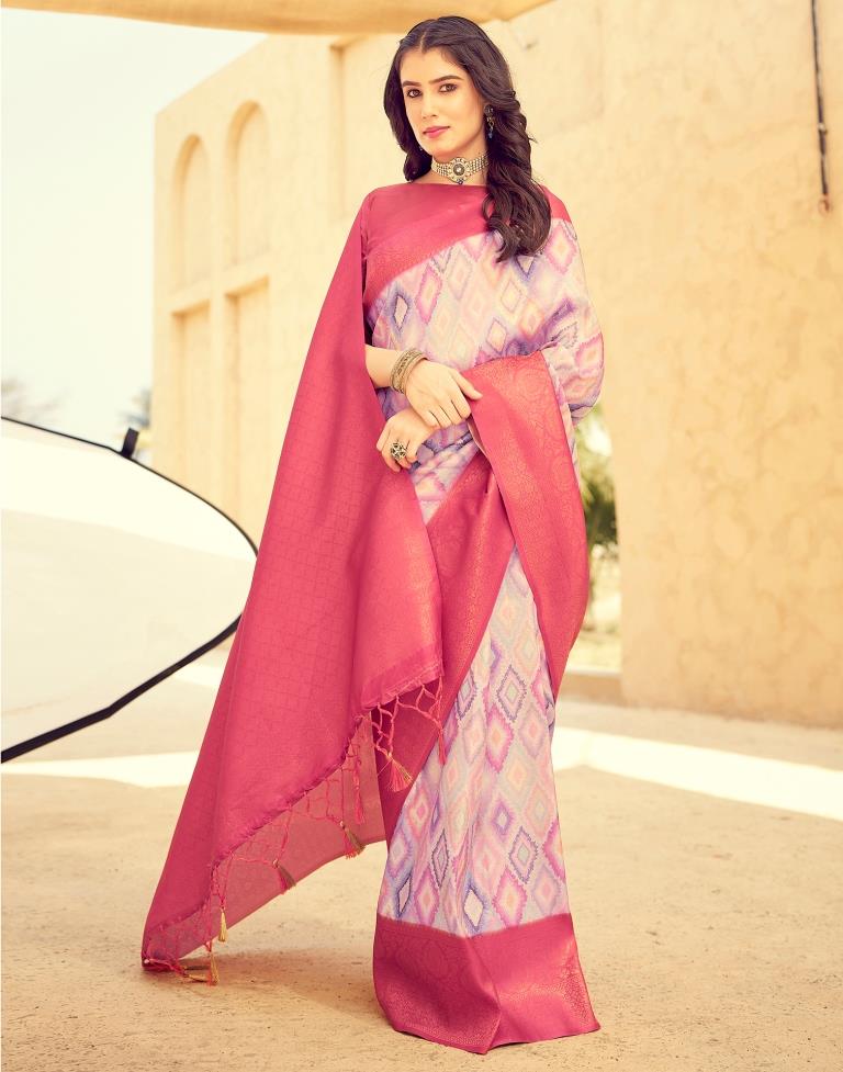 Ready to Wear Rose Pink Silk Printed Saree