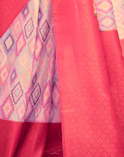 Ready to Wear Rose Pink Silk Printed Saree