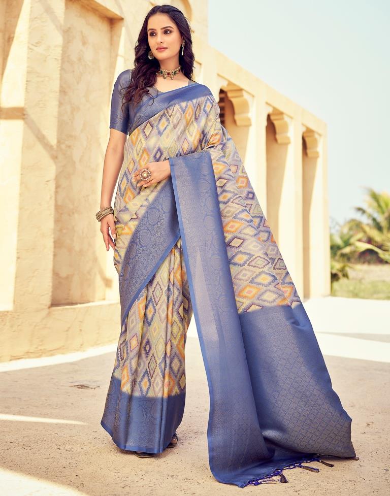 Ready to Wear Blue Silk Printed Saree