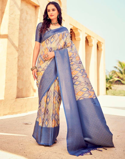 Ready to Wear Blue Silk Printed Saree