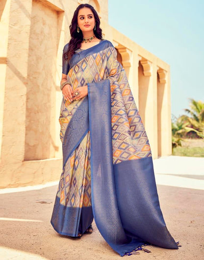 Ready to Wear Blue Silk Printed Saree