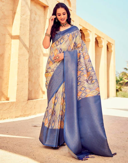 Ready to Wear Blue Silk Printed Saree