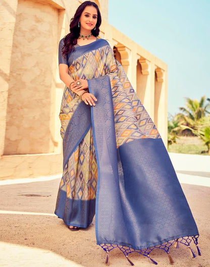 Ready to Wear Blue Silk Printed Saree