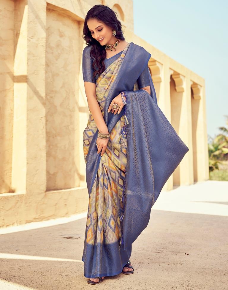 Ready to Wear Blue Silk Printed Saree