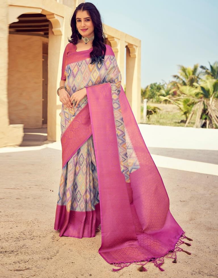 Ready to Wear PinkWeaving Silk Printed Saree