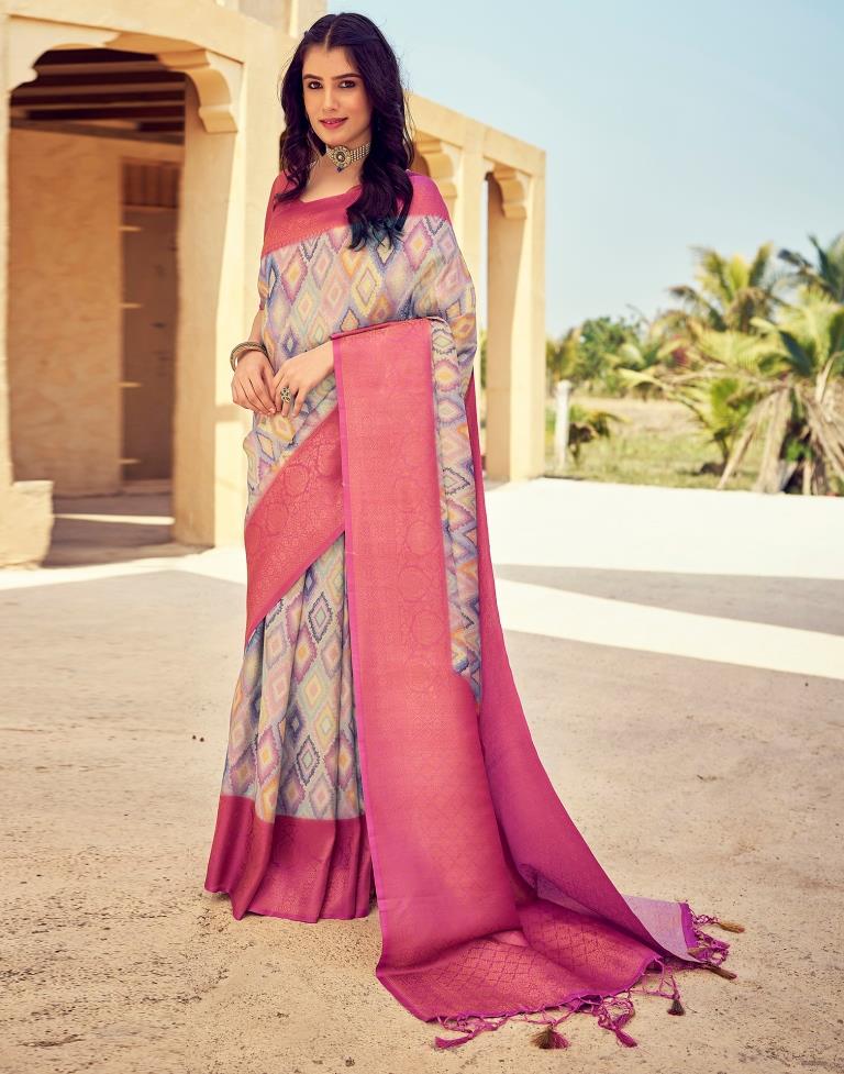 Ready to Wear PinkWeaving Silk Printed Saree