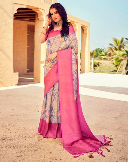 Ready to Wear PinkWeaving Silk Printed Saree