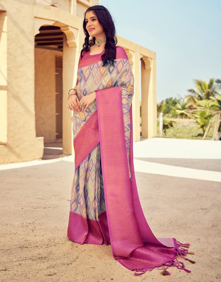 Ready to Wear PinkWeaving Silk Printed Saree