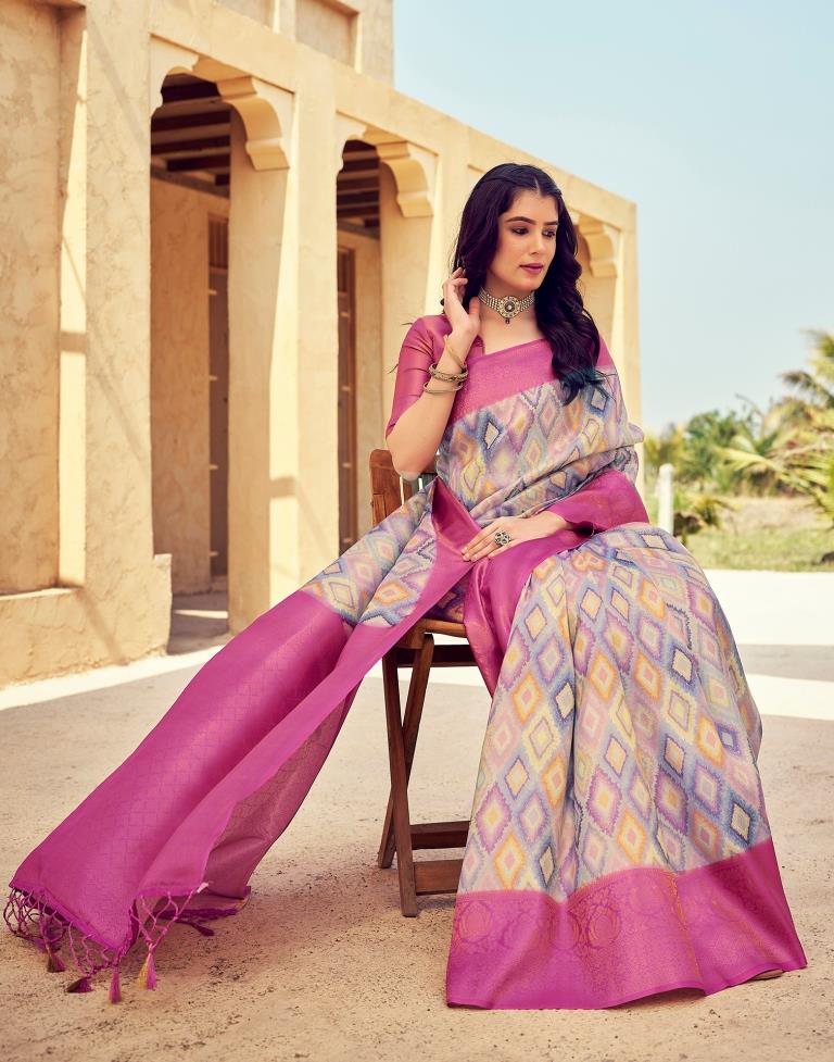 Ready to Wear PinkWeaving Silk Printed Saree