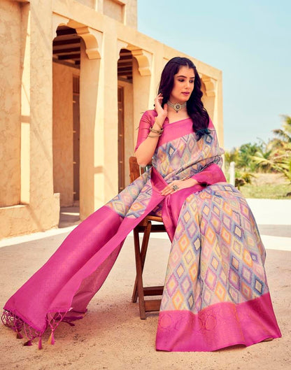 Ready to Wear PinkWeaving Silk Printed Saree