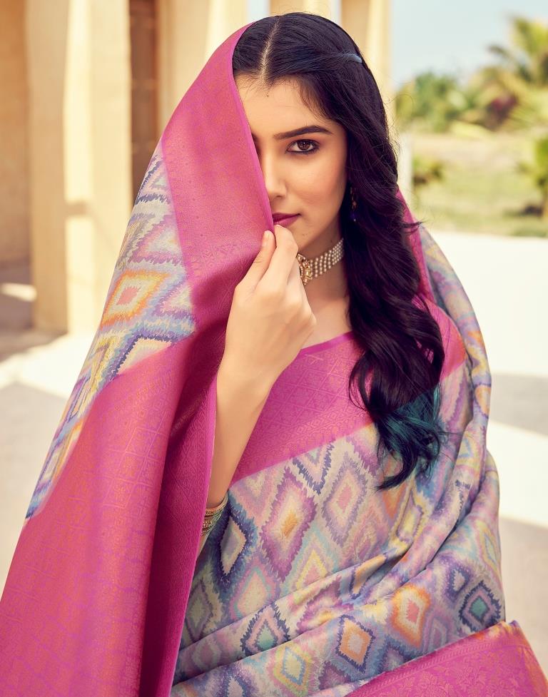 Ready to Wear PinkWeaving Silk Printed Saree