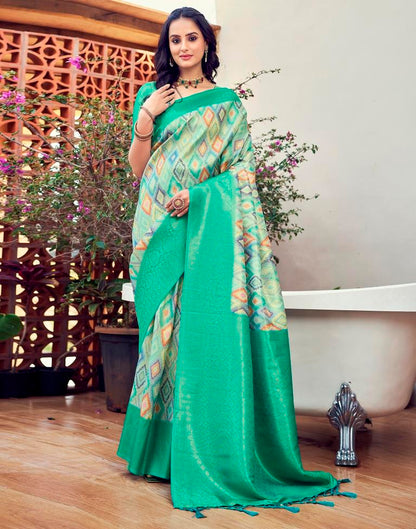 Ready to Wear Turquoise Silk Printed Saree