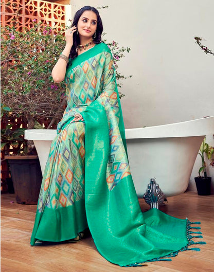 Ready to Wear Turquoise Silk Printed Saree