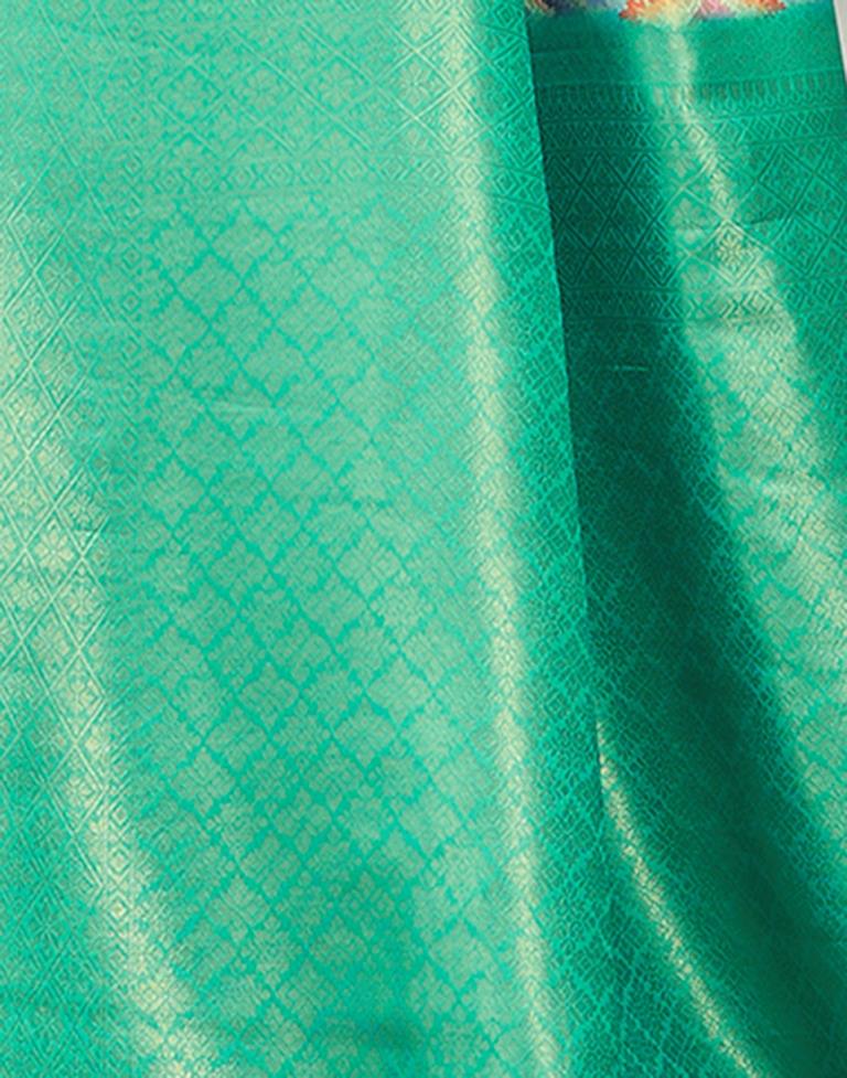 Ready to Wear Turquoise Silk Printed Saree