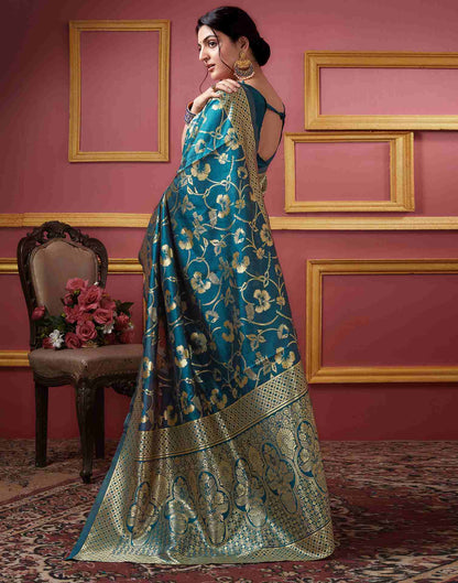 Rama Colour Floral Banarasi Silk Saree