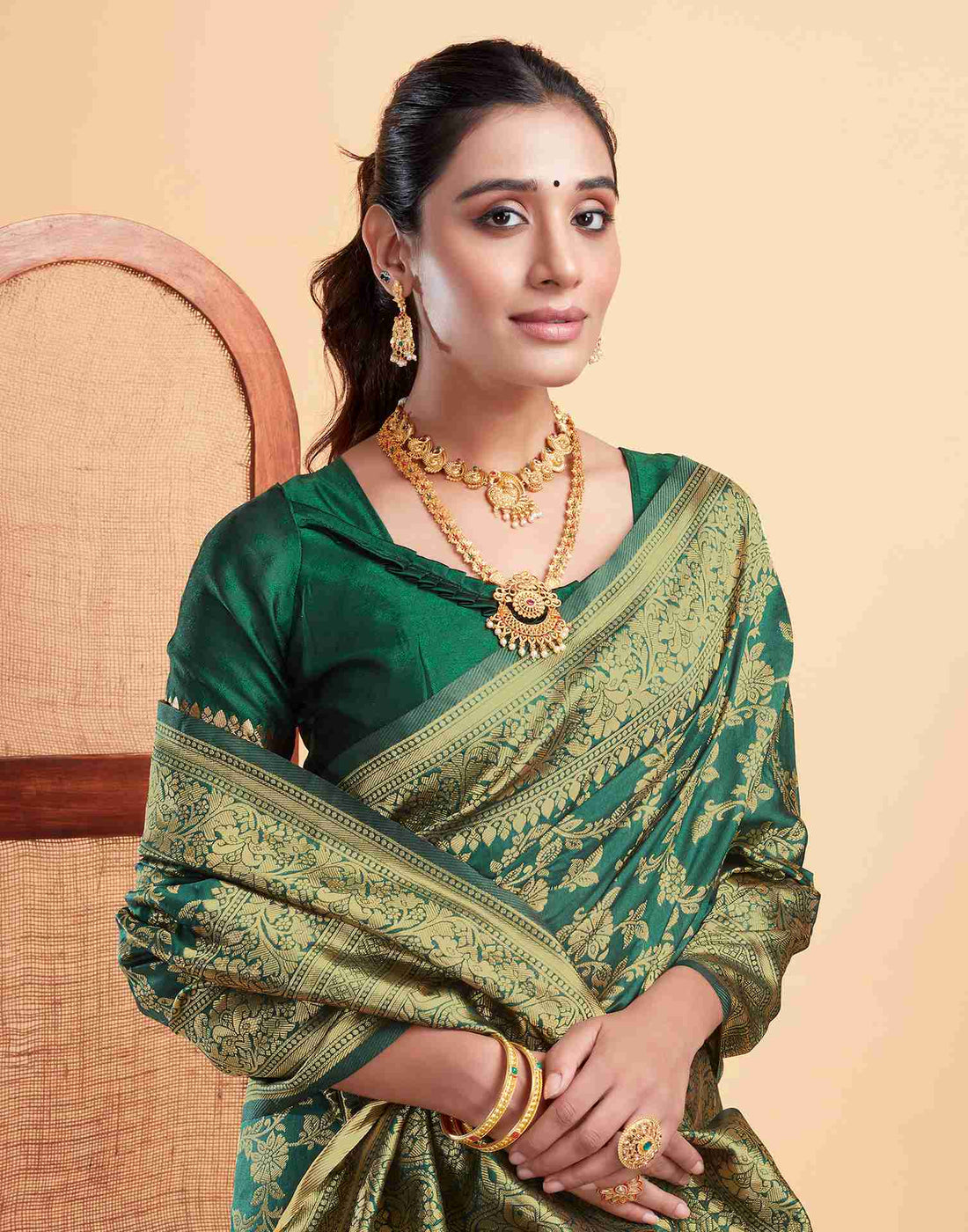 Dark Green Silk Woven Banarasi Saree