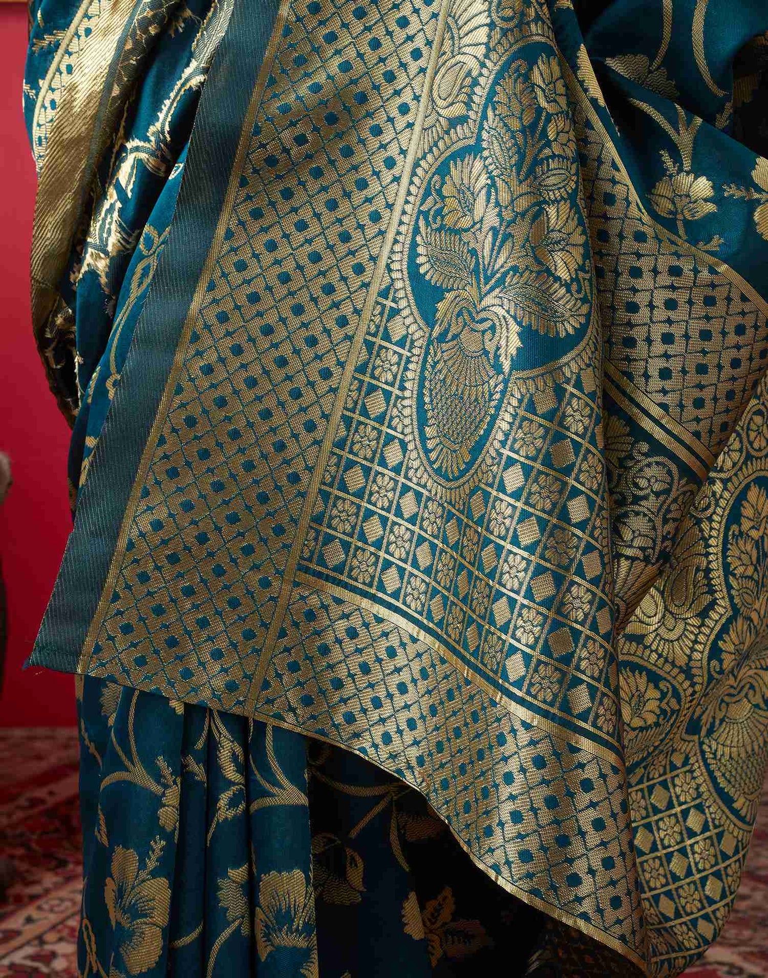 Rama Colour Floral Banarasi Silk Saree