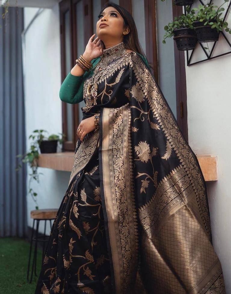 B1G1 Black Weaving Banarasi Silk Saree