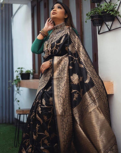 B1G1 Black Weaving Banarasi Silk Saree