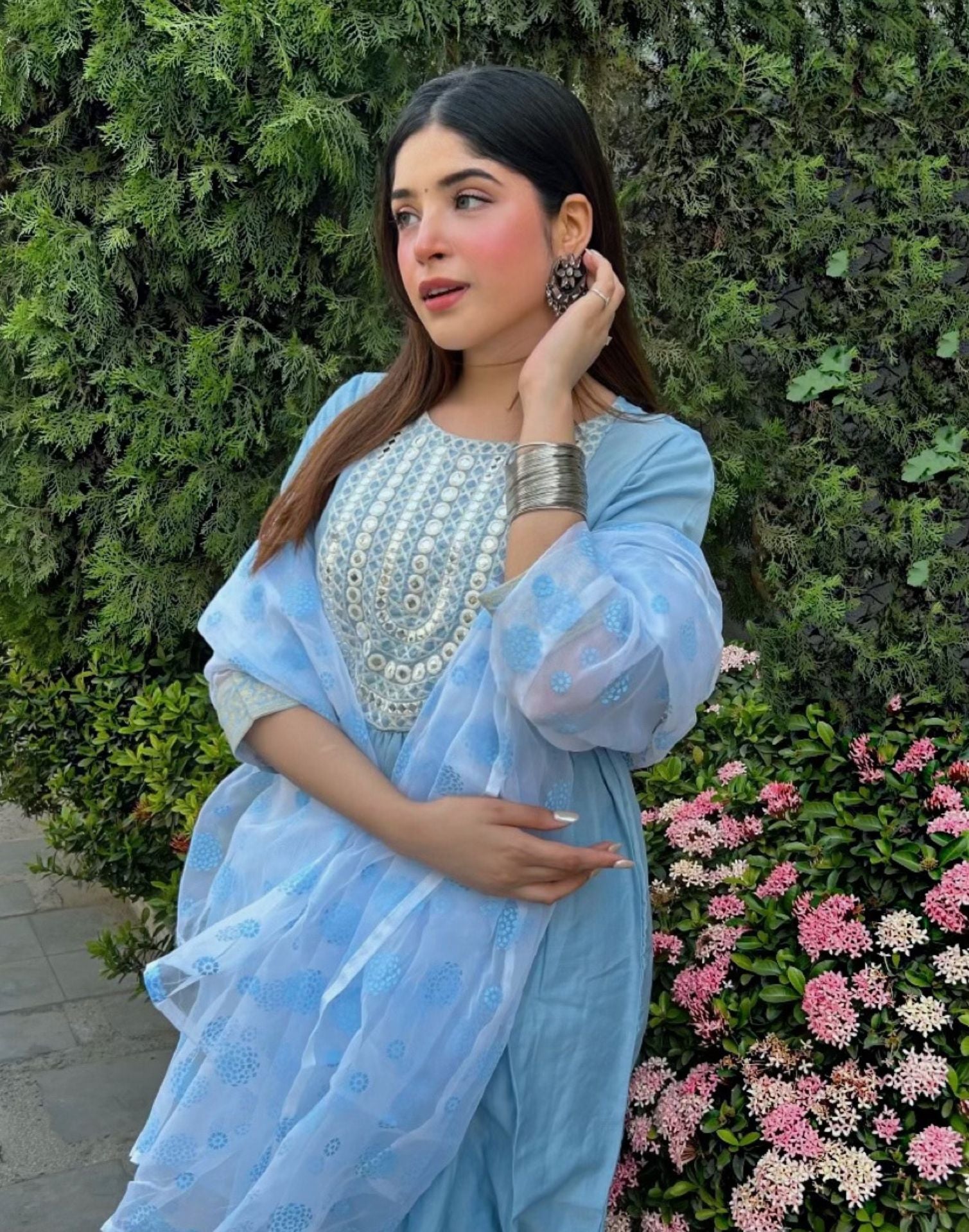 Light Blue Kurti With Pant And Dupatta | Leemboodi