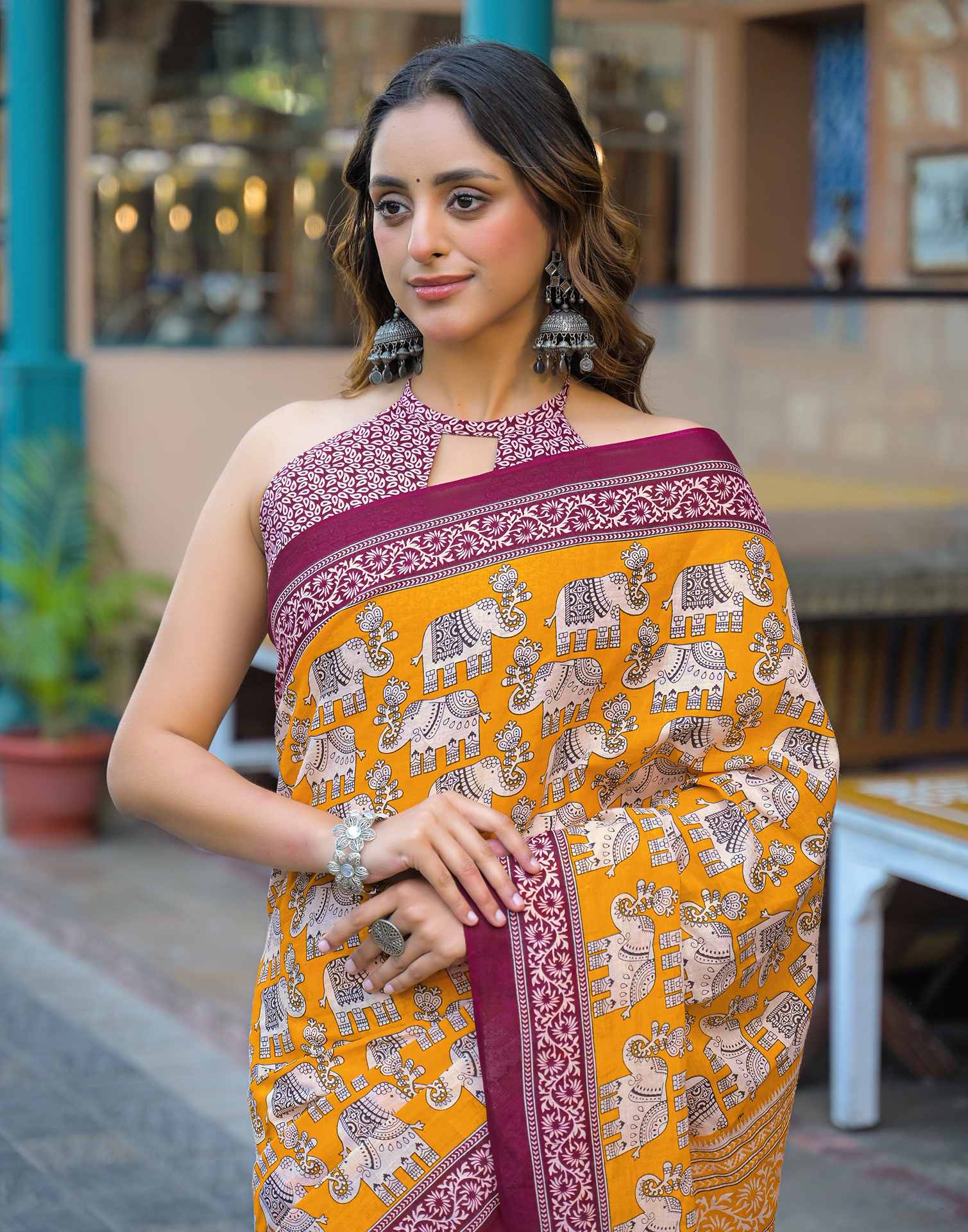 Yellow Cotton Printed Saree