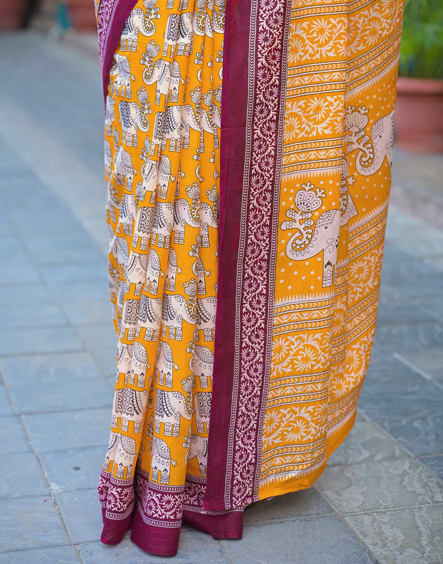 Yellow Cotton Printed Saree
